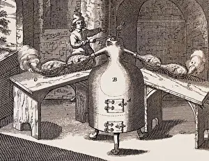Chemistry Prints: alchemy destillation double destillation oven copper engraving 'Destillatorium' by Rudolf Glauber Germany