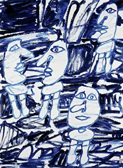 Men Only Prints: Aleatoric Site with Four Characters; Site Aleatoire avec Quatre Personnages