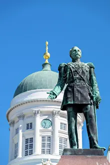 Finland Prints: The Alexander II statue, Tuomiokirkko (Helsinki Cathedral), Helsinki, Scandinavia, Europe