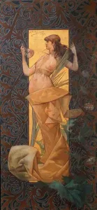 Sun Rise Prints: Alexandre de Riquer (1856 - 1920) Spanish artist: Composition with winged nymph at sunrise 1887