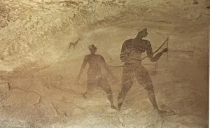 Ritual Prints: ALGERIA. Tassili N'Ajjer. Representation of hunters (c. 4000 BC). Neolithic art. Cave
