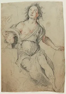 Chalk Prints: Allegorical Figure, c. 1635. Bernardo Strozzi (Italian)