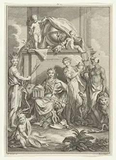 Voorkeursbeeld Prints: Allegorical performance with personnifications of four continents