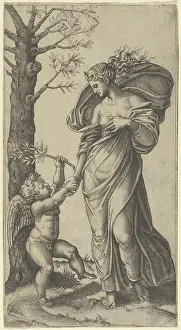 Winged Prints: An allegory of Peace; Peace personified as a woman standing in a landscape holding the left hand of a winged genius
