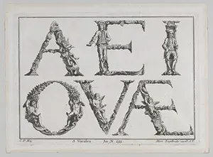 Alphabet Prints: Alphabet Letters (5 Vowels) 18th century Martin Engelbrecht