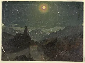 Mountain Peaks Prints: Alpine Landscape at night, Frederic Edwin Church