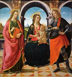 Period Costume Prints: Altarpiece showing the Virgin and Child; with Saint Apollonia and Sebastian 1490s Tempera on panel David Ghirlandaio