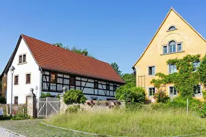 Alter Prints: alte Bauernhäuser im Ortskern von Bonnewitz