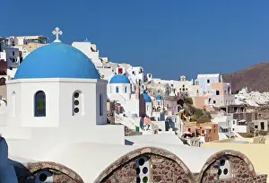 Wahrzeichen Prints: Altstadt von Oia oder Ia auf der Insel Santorin
