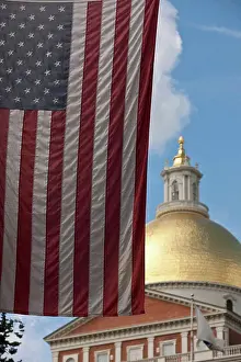 Boston Prints: American flag in front of a government building