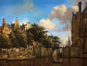 Amsterdam Prints: Amsterdam City View with Houses on the Herengracht and the old Haarlemmersluis