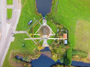 17th Prints: Amsterdam, The Netherlands, 8th November 2020 Riekermolen near the Amstelpark old dutch windmill aerial Amsterdam