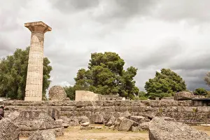 Stonework Prints: An ancient column in the Temple of Zeus, Olympia, Greece