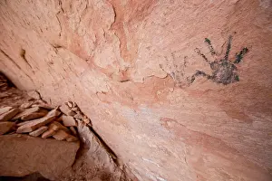 Utah Prints: Ancient handprints inside False Kiva cave in Canyonlands National Park, Utah, USA