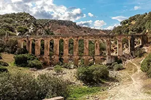 Oldest Prints: Ancient Haroune aqueduct near the archeological Roman city of Volubilis, Morocco, Africa