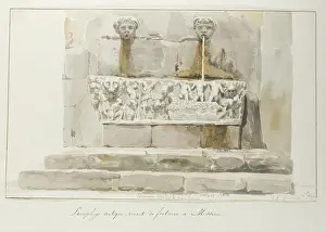 Draughtsman Prints: Ancient sarcophagus as fountain in Messina