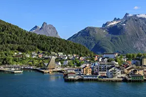 Norway Prints: Andalsnes, town, mountains, elevated view from cruise ship on Romsdalsfjord (Romsdal Fjord)