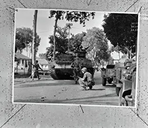 Soldiers Prints: Anefo photo collection. Dutch soldiers during riding in the city of Malang (Indonesia) during police action
