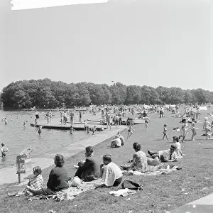 Sunbathing Prints: Anefo photo collection. Sunbathing in Amsterdams forest