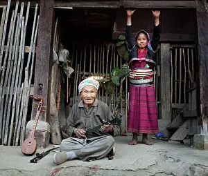Senior Women Prints: Ang women in a hut, Myanmar