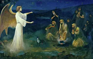 Announcement Prints: Angel Announcing the Birth of Christ to Shepherds Robert Leinweber (1845-1915/ German)