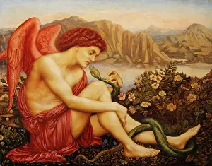 Angel Prints: Angel with Serpent. Evelyn De Morgan (1855-1919). Oil on canvas. 89.5 x 112cm