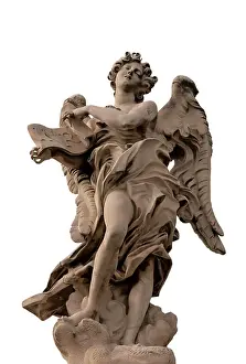 Skulptur Prints: Angel with the superscription, Rome Angel with the superscription on Ponte Sant Angelo isolated on white background
