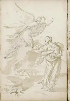 Voorkeursbeeld Prints: Angel visits a woman and child with a well. Page 60 from a sketchbook with 72 pages