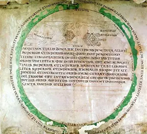 Illustration Technique Prints: Anglo-Saxon map of 900s showing a flat earth and the ocean that was thought to surround it