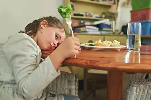 Vegetables Prints: Angry, child and eating healthy food in home with vegetables
