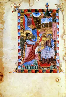 Manuscript Prints: The annunciation. Page from an illuminated 13th century