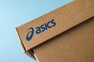 Wear Prints: Antalya, Turkey - November 28, 2023: Sport shoe box with Asics logo printed