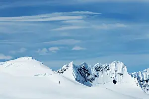 Antarctica Prints: Antarctica, Morning sun shines on snow-covered mountains along Gerlache Strait near Brabant Island along Antarctic