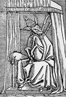 Full Length Prints: Anti-Catholic Satire: The Pope as an Ass with Bagpipes 1545 Lucas Cranach the Younger (1515-1586 German) Woodcut print