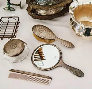 Utensil Prints: Antique beauty products for sale at a flea market