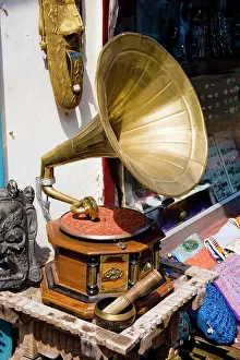 Instrument Prints: Antique gramophone for sale in the market, Mattancherry, Cochin, Kerala, India
