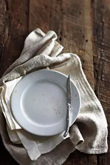 Knife Prints: Antique Knife, Plate and Cloth Napkins