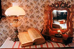 Brass Prints: Antique wooden bureau with Bible