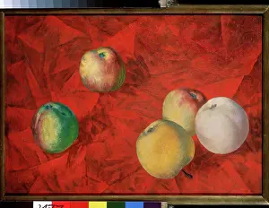 Art Nouveau Prints: Apples on the red background by Petrov-Vodkin