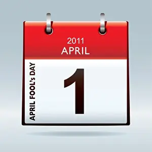 Month Prints: April fools day calendar icon with red banner and drop shadow background