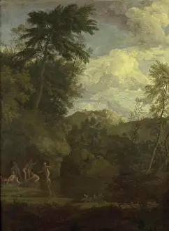 Fineart Prints: Arcadian Landscape with Diana Bathing, Johannes Glauber, 1680 - 1726