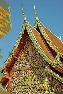 Ornate Prints: Architectural details of a Buddhist temple, Wat Phrathat Doi Suthep, Chiang Mai, Thailand