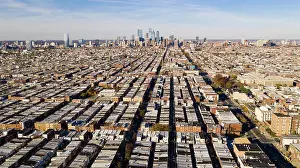 Skyscraper Prints: Areal view of the urban sprawl and row houses in south Philly Pennsylvania