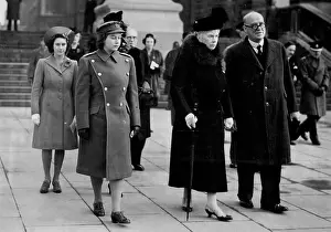 Monarchy Prints: Armistice Day - 1945 - Queen Mary with Princess Elizabeth and Princess Margaret Rose arriving for the ceremony