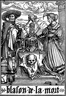 The Arms of Death. From Hans Holbein the Younger Les Simulachres de la Mort (Dance of Death). Woodcut 1538