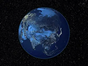 Globe Prints: Asia at night, satellite image