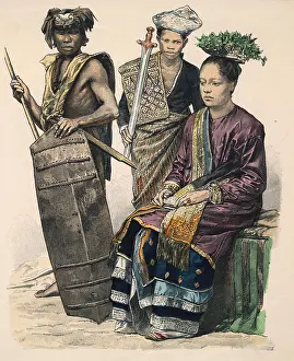 Island Of Borneo Prints: Asians: Dayaks of Borneo & Princess 1880 Artist Unknown Colored wood cut Collection of Archiv for Kunst & Geschichte