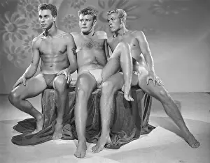 Tattoo Prints: Three Athletic Males Seated Closely c.1954