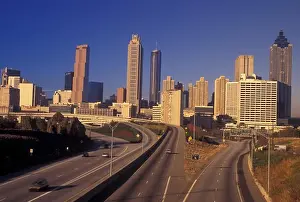 Countries Prints: Atlanta, GA, Georgia, Downtown skyline, Freedom Parkway, expressway, road