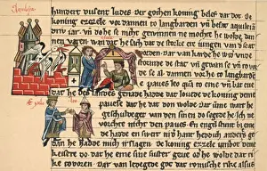 Manuscript Prints: Attila Outside Aquileia/Attila & Pope Leo I (Invasion of Italy by the Huns) 13th C